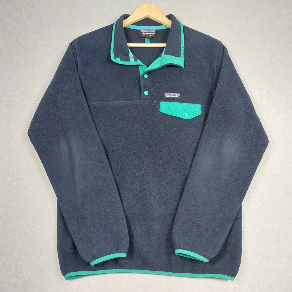 Patagonia Synchilla Womens Large Blue Fleece Pullover Snap T Light Hiking
